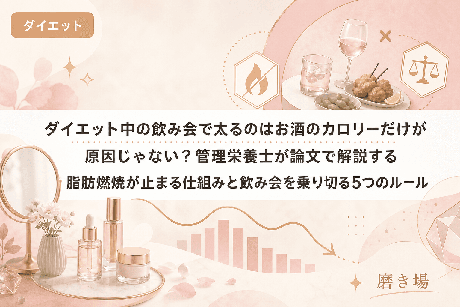 ダイエット中の飲み会で太るのはお酒のカロリーだけが原因じゃない?管理栄養士が論文で解説する脂肪燃焼が止まる仕組みと飲み会を乗り切る5つのルール