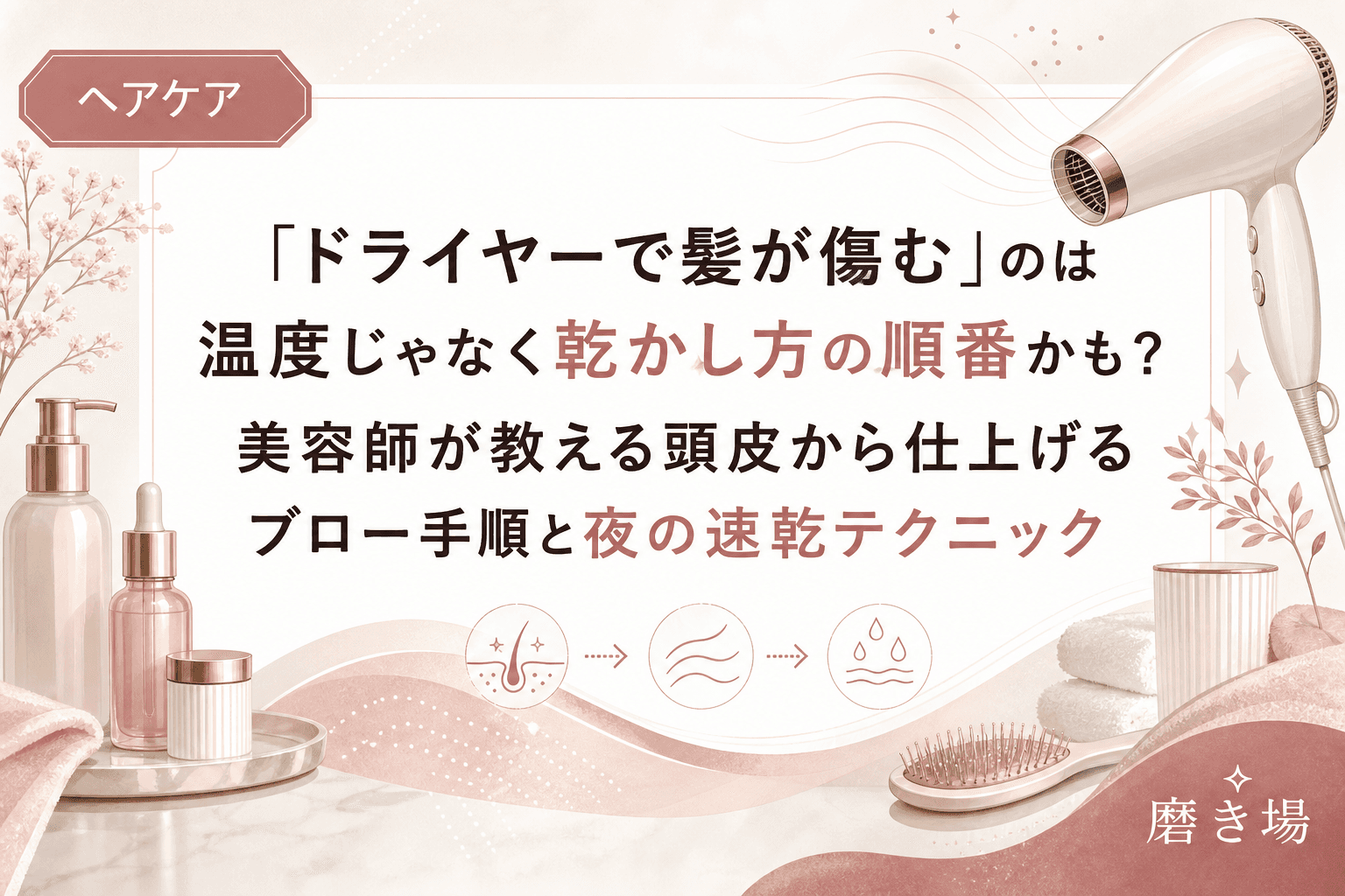 「ドライヤーで髪が傷む」のは温度じゃなく乾かし方の順番かも?美容師が教える頭皮から仕上げるブロー手順と夜の速乾テクニック