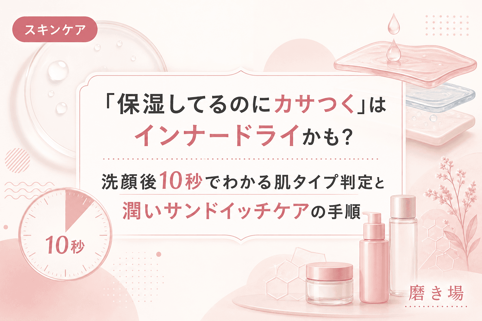 「保湿してるのにカサつく」はインナードライかも?洗顔後10秒でわかる肌タイプ判定と潤いサンドイッチケアの手順