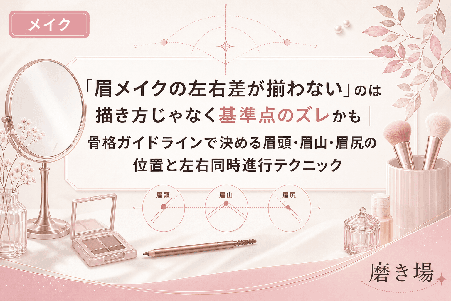 「眉メイクの左右差が揃わない」のは描き方じゃなく基準点のズレかも|骨格ガイドラインで決める眉頭・眉山・眉尻の位置と左右同時進行テクニック
