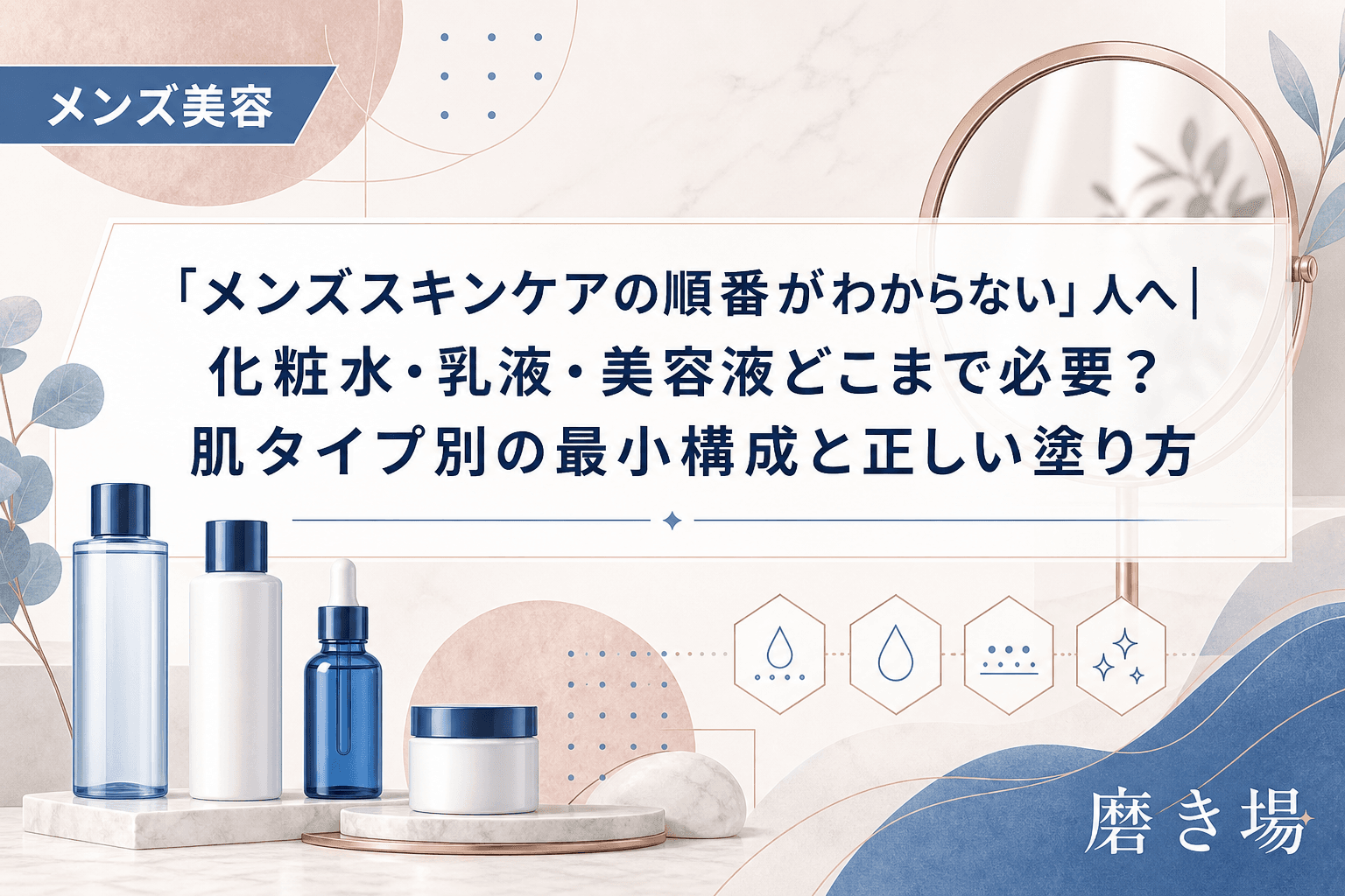 「メンズスキンケアの順番がわからない」人へ|化粧水・乳液・美容液どこまで必要?肌タイプ別の最小構成と正しい塗り方