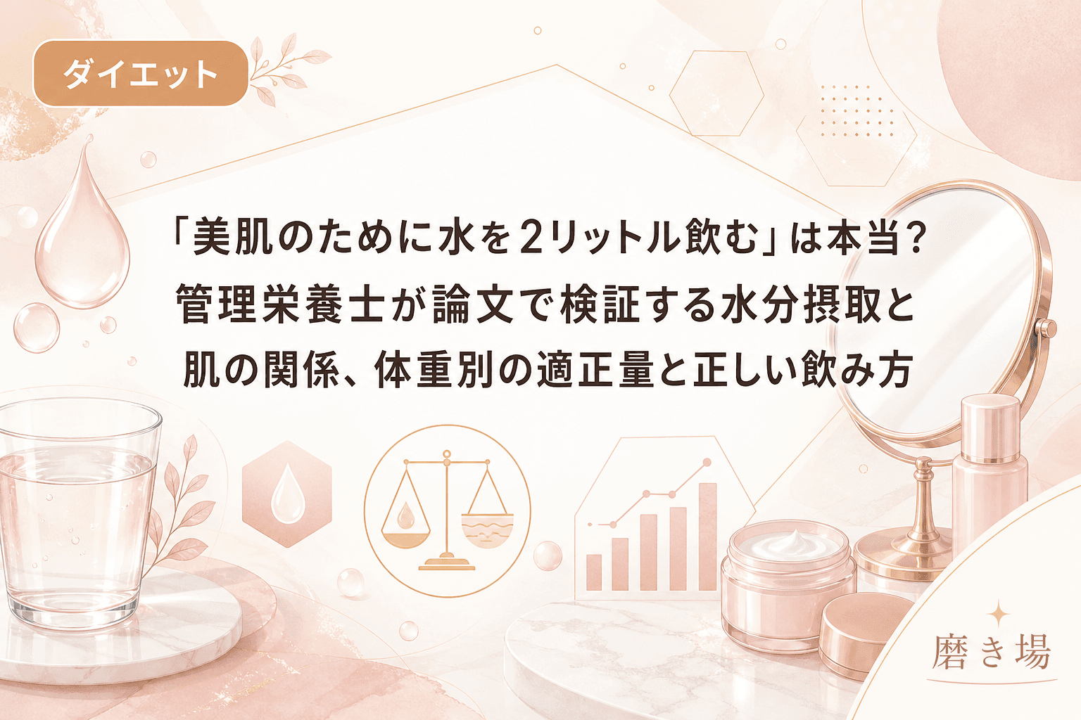 「美肌のために水を2リットル飲む」は本当?管理栄養士が論文で検証する水分摂取と肌の関係、体重別の適正量と正しい飲み方